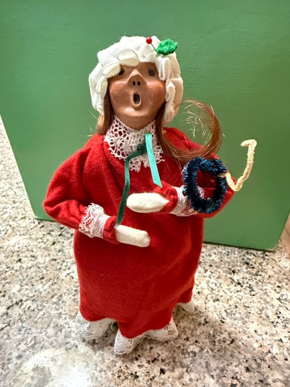 Red Holiday Caroler Figurine with Lace Accents